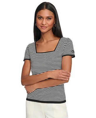 Karl Lagerfeld Paris Women's Striped Square-Neck Short-Sleeve Sweater