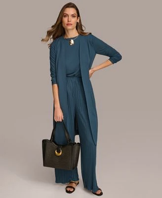 Donna Karan Tie Front Long Cardigan Pleated Pull On Pant