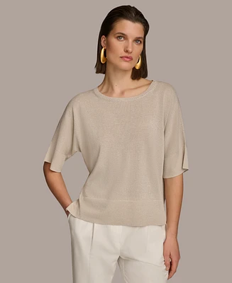 Donna Karan Women's Metallic-Knit Short-Sleeve Sweater