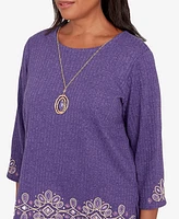 Alfred Dunner Petite Charm School Embroidered Medallion Necklace Top