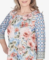 Alfred Dunner Petite Scottsdale Floral Geometric Triple Knot Top