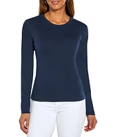 Three Dots Women's Long-Sleeve Crewneck T-Shirt