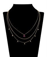 Unwritten Cubic Zirconia Bezel Ruby Heart Layered Necklace Set