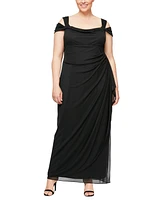 Alex Evenings Plus Draped Cold-Shoulder Evening Dress