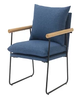 Office Star Dutton Armchair in Navy Fabric with Natural Arms and Black Sled Base