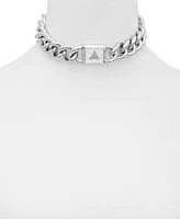 Guess Silver-Tone Pave Logo Chain Link 14" Choker Necklace