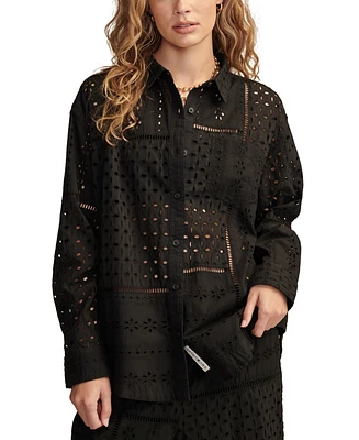 Lucky Brand Women's Cotton Schiffli Embroidered Prep Shirt