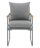 Office Star Dutton Armchair in Charcoal Fabric with Natural Arms and Black Sled Base
