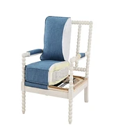 Office Star Kaylee Antique White Spindle Chair with Indigo Fabric