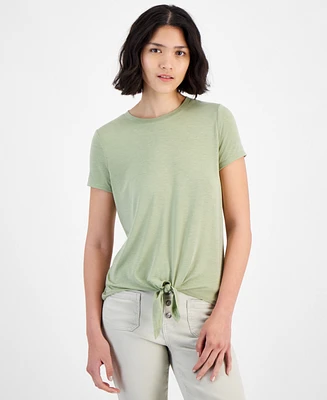 Hippie Rose Juniors' Crewneck Short-Sleeve Tie-Hem T-Shirt