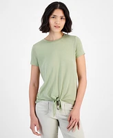 Hippie Rose Juniors' Crewneck Short-Sleeve Tie-Hem T-Shirt