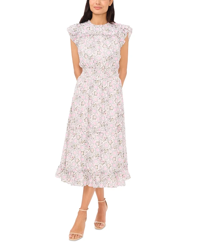 CeCe Women's Floral Flutter-Sleeve Smocked-Waist Midi Dress | MainPlace Mall CeCe Women's Floral Flutter-Sleeve Smocked-Waist Midi Dress | MainPlace Mall