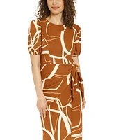 London Times Petite Balloon-Sleeve Sarong Dress