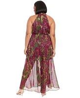 London Times Plus Halter-Neck Printed Jumpsuit