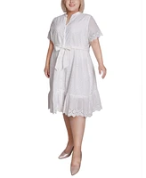 Ny Collection Plus Size Short Sleeve Eyelet Flounced Dress