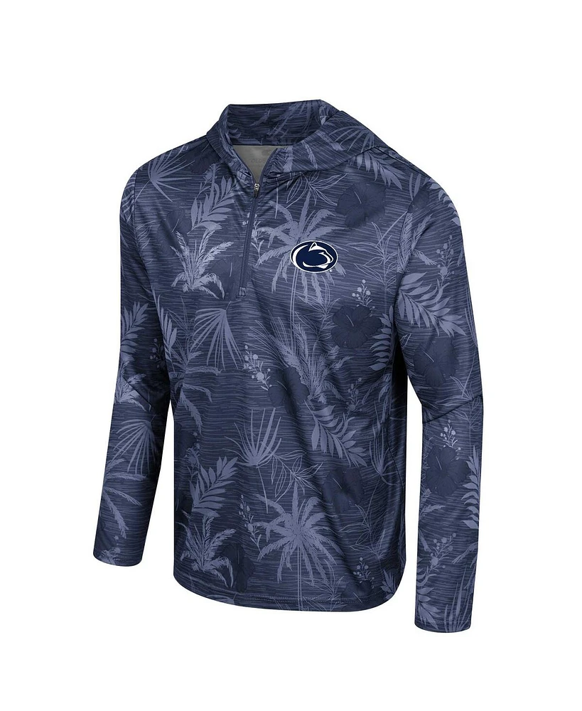 Colosseum Men's Navy Penn State Nittany Lions Palms Printed Lightweight Quarter-Zip Hooded Top