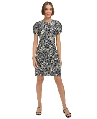 Tommy Hilfiger Women's Printed Puff-Sleeve Sheath Dress