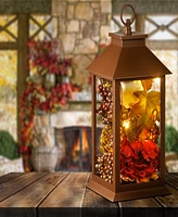 National Tree Company 12" Harvest Lantern with Led Lights, Filled with Pumpkins, Leaves, Flowers, Berry Clusters, 12 inches