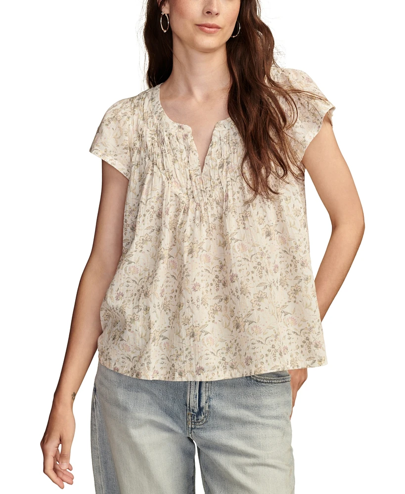 Lucky Brand Women's Printed Smocked Top