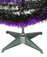 National Tree Company 7.5' Pre-Lit Artificial Halloween Tree, Black, Evergreen, Led Lights, Includes Stand, Halloween Collection