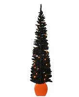 National Tree Company 6' Pre-Lit Artificial Halloween Tree, Evergreen, Led Lights, Includes Pumpkin Base, Halloween Collection