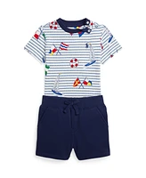 Polo Ralph Lauren Baby Boys Flag Print Jersey Tee and Fleece Short Set