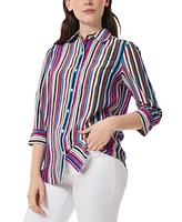 Jones New York Petite Striped 3/4-Sleeve Shirt