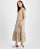 Tommy Hilfiger Women's Floral-Print V-Neck Tiered Midi Dress