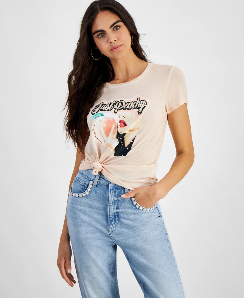 Guess Women's Just Peachy Embellished Graphic Print T-Shirt