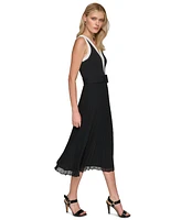 Karl Lagerfeld Paris Women's Pleated-Skirt Sleeveless Midi Dress