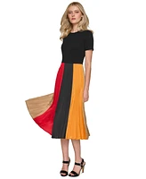 Karl Lagerfeld Paris Women's Colorblocked Pleated Midi Dress