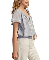 Lucky Brand Women's Embroidered Flutter-Sleeve Top