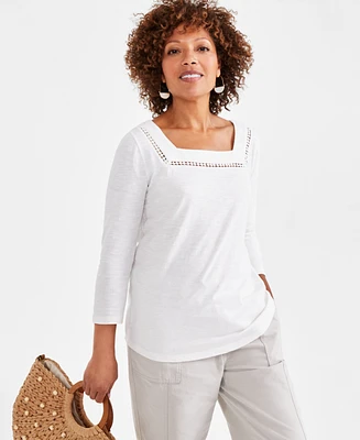 Style & Co Women's Cotton Square-Neck Knit Top, Created for Macy's