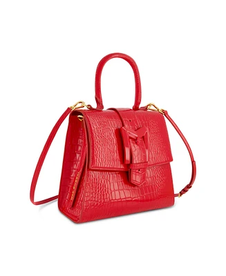 Mac Duggal Crocodile Leather Buckle Detail Medium Handbag