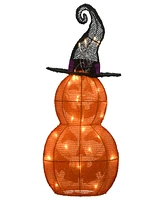 National Tree Company 19" Pre-Lit Stacked Pumpkins in Witch's Hat Outdoor Decoration, Led Lights, Halloween Collection