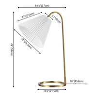 Jonathan Y Callie 22" Modern Glam Metal Arc Adjustable Head Led Table Lamp with Pleated Shade, Brass Gold/White