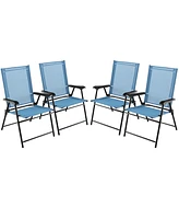 Gymax Set of Patio Folding Chairs Outdoor Portable Pack Lawn w/ Armrests Mint Green