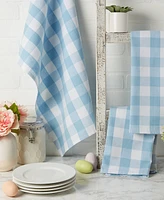 Design Imports Buffalo Check Kitchen Collection, Classic Farmhouse Dishtowel Set, 20x30", White Light Blue, 3 Piece