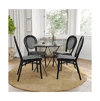 Merrick Lane Celia Set Of Four Stacking Thonet Bistro Style Chair, Pe Rattan Seat, And Metal Frame For Indoor/Outdoor Use