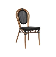 Emma+Oliver Massalia Indoor/Outdoor Stacking Thonet French Bistro Style Chair With Textilene Seat And Bamboo Finished Metal Frame