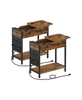 Slickblue Industrial Nightstand Side Table With Flip Top, Usb Ports And Power Outlet (Set of 2)