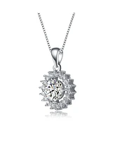 Rachel Glauber White Gold Plated Round Cubic Zirconia Flower Style Pendant Necklace