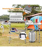 Sugift Foldable Outdoor Bbq Portable Grilling Table with Windscreen Bag