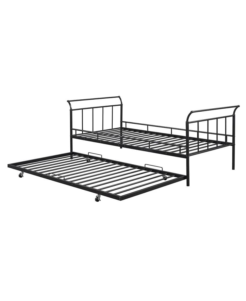 Simplie Fun Twin Metal Daybed With Curved Handle Design And Trundle, White