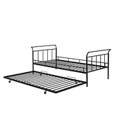 Simplie Fun Twin Metal Daybed With Curved Handle Design And Trundle, White