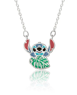 Disney Lilo and Stitch Silver Plated Stitch Leaf Pendant Necklace