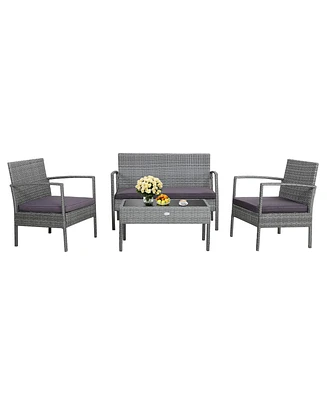 Gymax 4PCS Rattan Patio Furniture Set Outdoor Wicker Conversation Set w/ Cushions