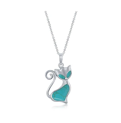 Simona Sterling Silver Created Turquoise Cat Pendant