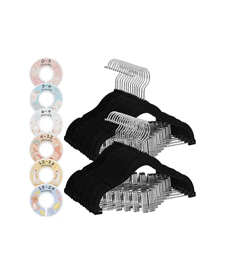 Slickblue Velvet Hangers With Clips, 30 Packs, 6 Clothes Dividers