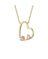 GiGiGirl 14k Gold Plated Pink Cubic Zirconia Open Heart Layering Necklace